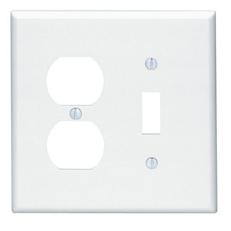 Product image for 2-Gang Combination Wallplate, 1-Toggle and 1-Duplex Outlet/Receptacle, Midway Size, Thermoset, White