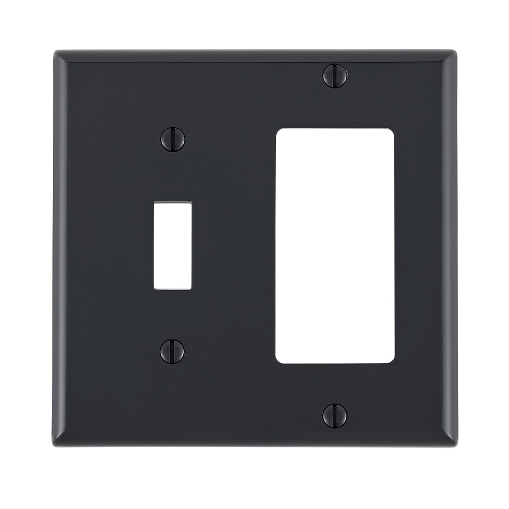 Product image for 2-Gang Wallplate 1-Toggle 1-Decora/GFCI Combination, Standard Size, Thermoplastic Nylon, Black