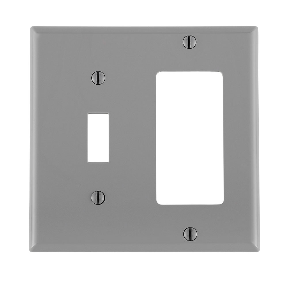 Product image for 2-Gang Wallplate 1-Toggle 1-Decora/GFCI Combination, Standard Size, Thermoplastic Nylon, Gray