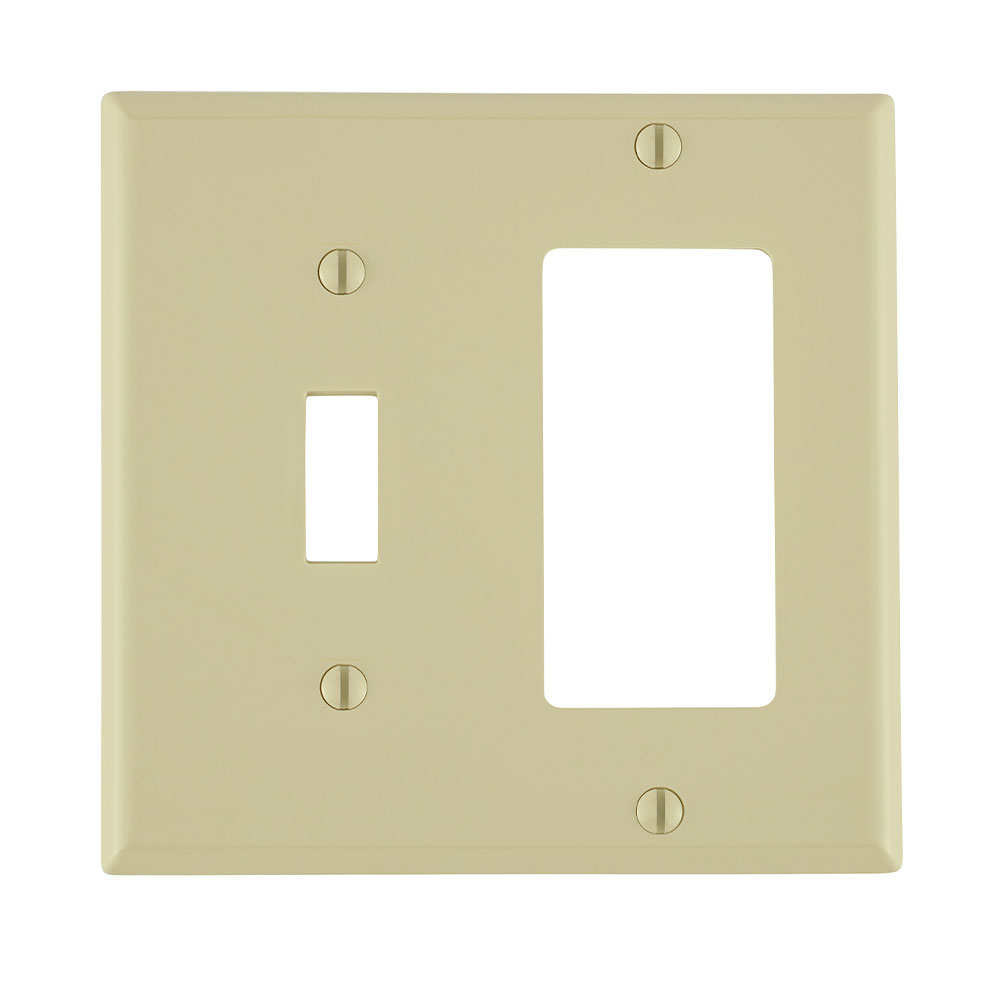 Product image for 2-Gang Wallplate 1-Toggle 1-Decora/GFCI Combination, Standard Size, Thermoplastic Nylon, Ivory