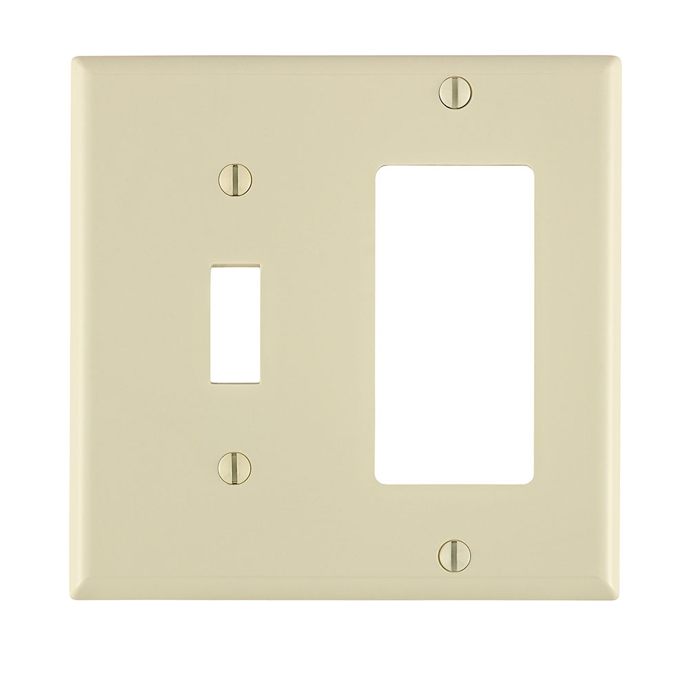 Product image for 2-Gang Wallplate 1-Toggle 1-Decora/GFCI Combination, Standard Size, Thermoplastic Nylon, Light Almond