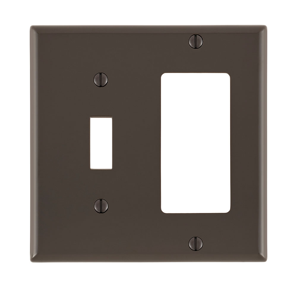 Product image for 2-Gang Wallplate 1-Toggle 1-Decora/GFCI Combination, Standard Size, Thermoplastic Nylon, Brown