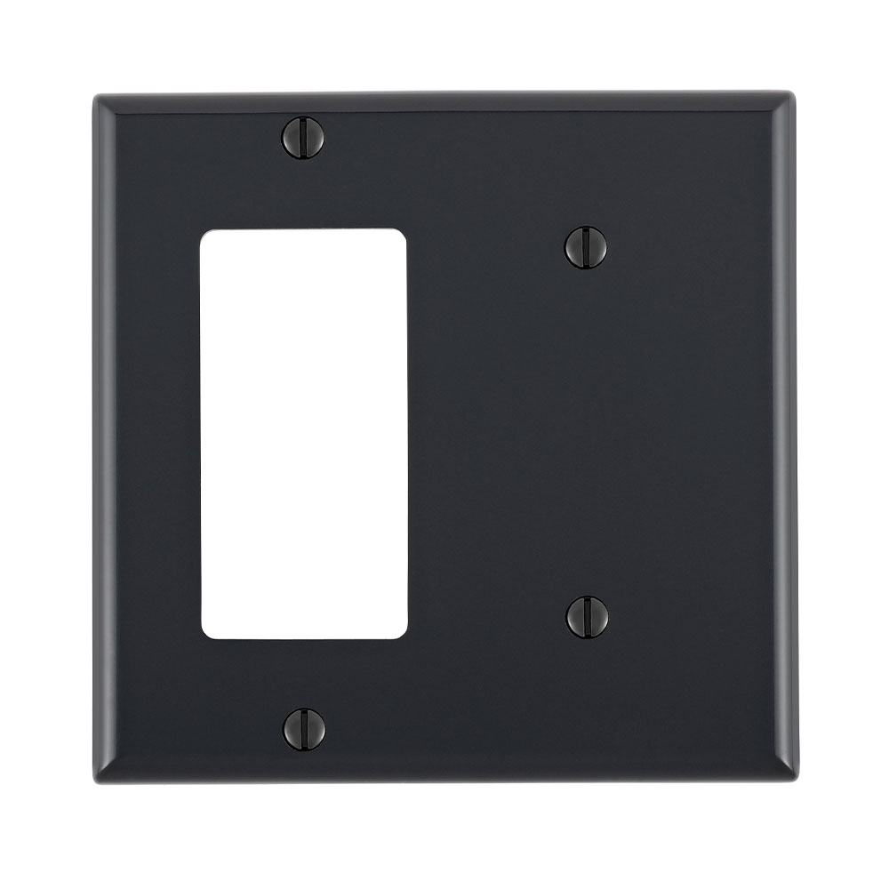 Product image for 2-Gang Wallplate 1-Blank 1-Decora/GFCI Combination, Standard Size, Thermoplastic Nylon, Black