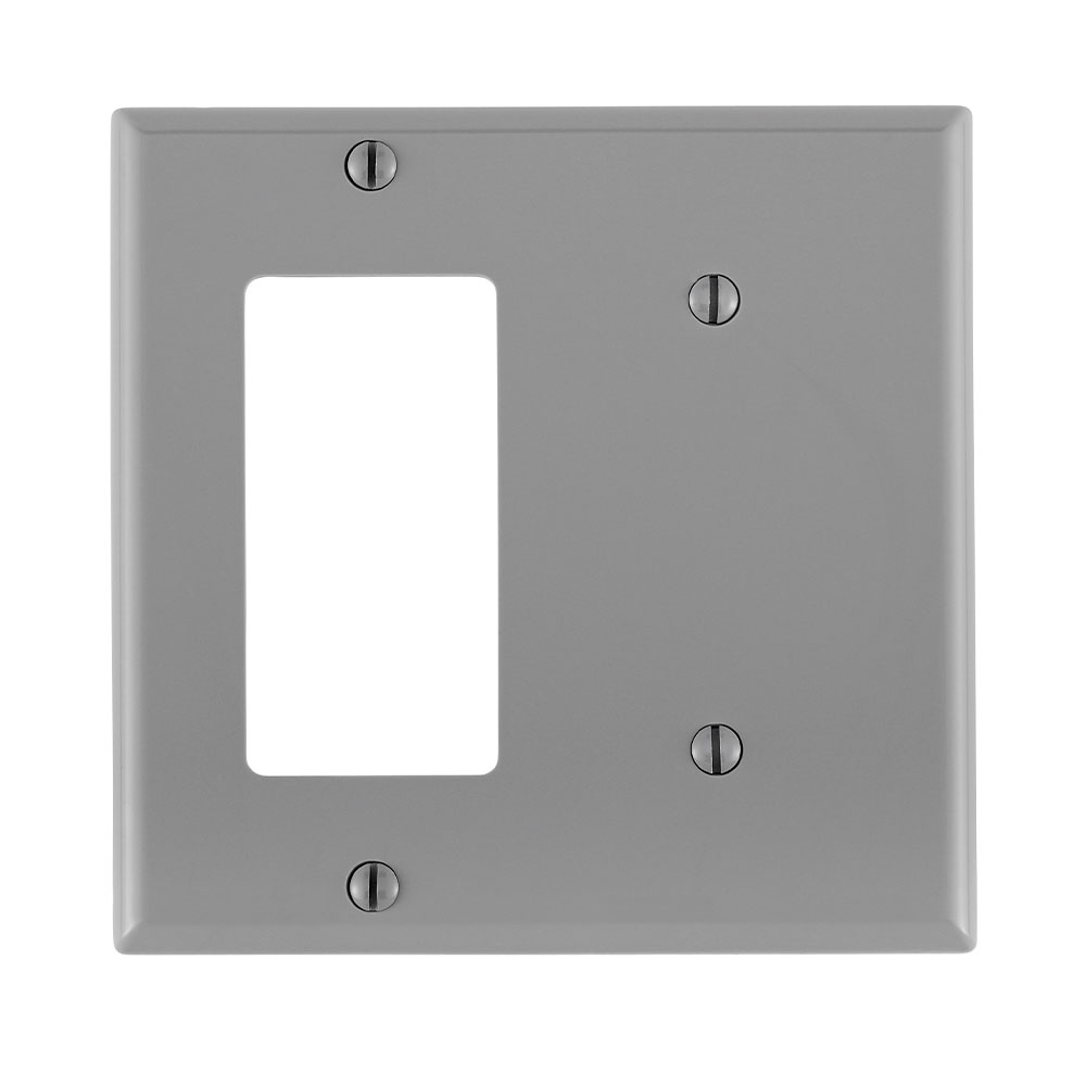 Product image for 2-Gang Wallplate 1-Blank 1-Decora/GFCI Combination, Standard Size, Thermoplastic Nylon, Gray