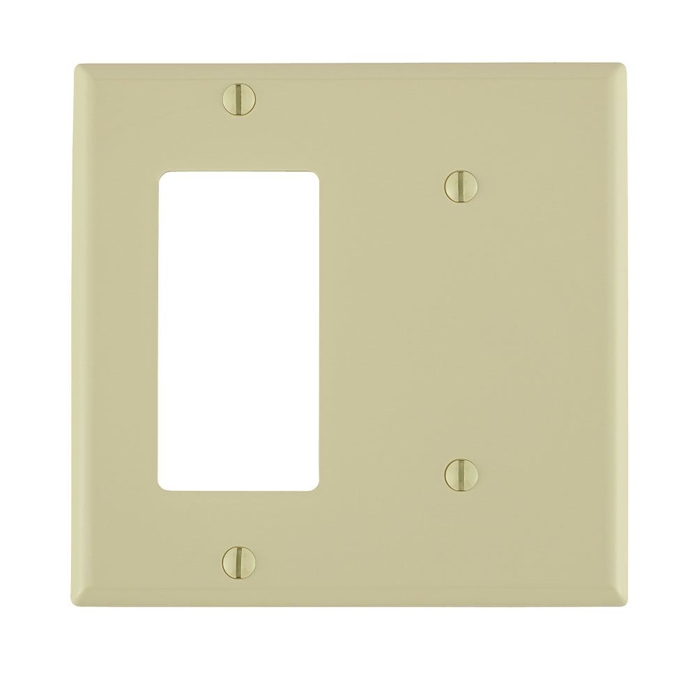 Product image for 2-Gang Wallplate 1-Blank 1-Decora/GFCI Combination, Standard Size, Thermoplastic Nylon, Ivory