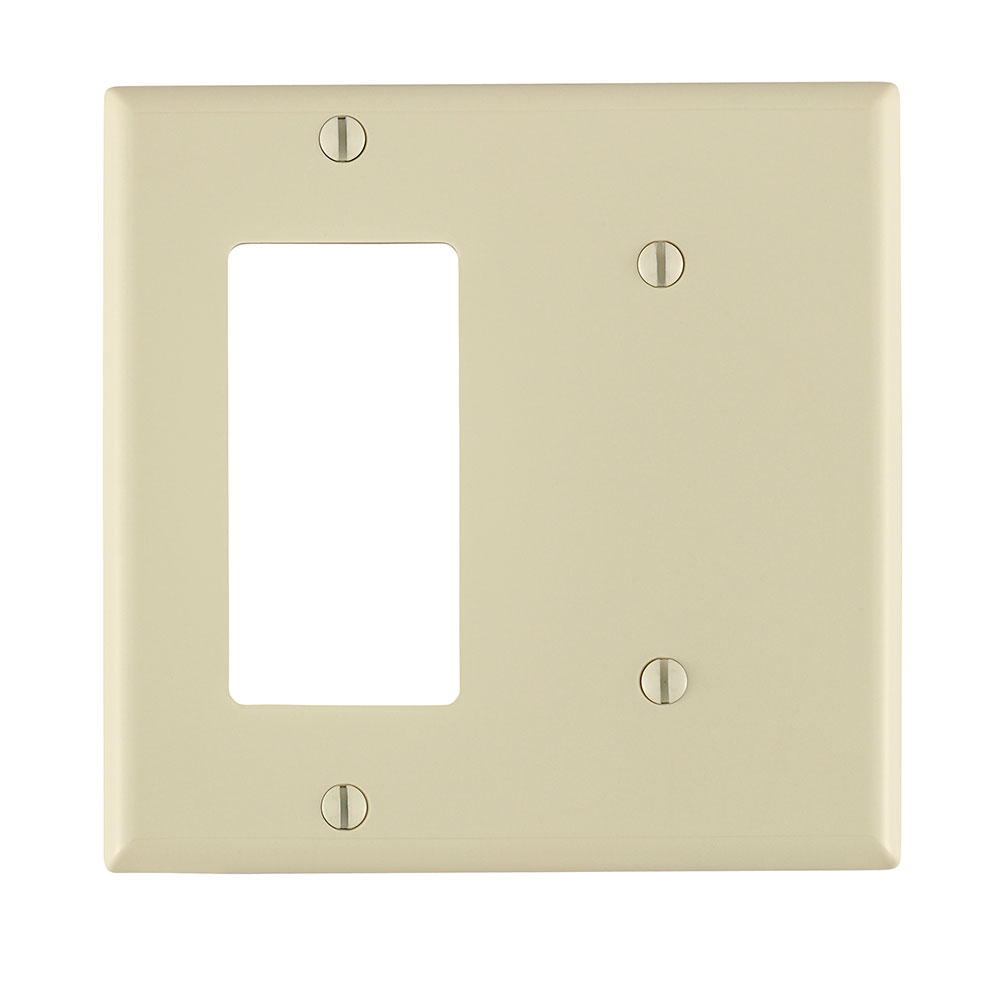 Product image for 2-Gang Wallplate 1-Blank 1-Decora/GFCI Combination, Standard Size, Thermoplastic Nylon, Light Almond