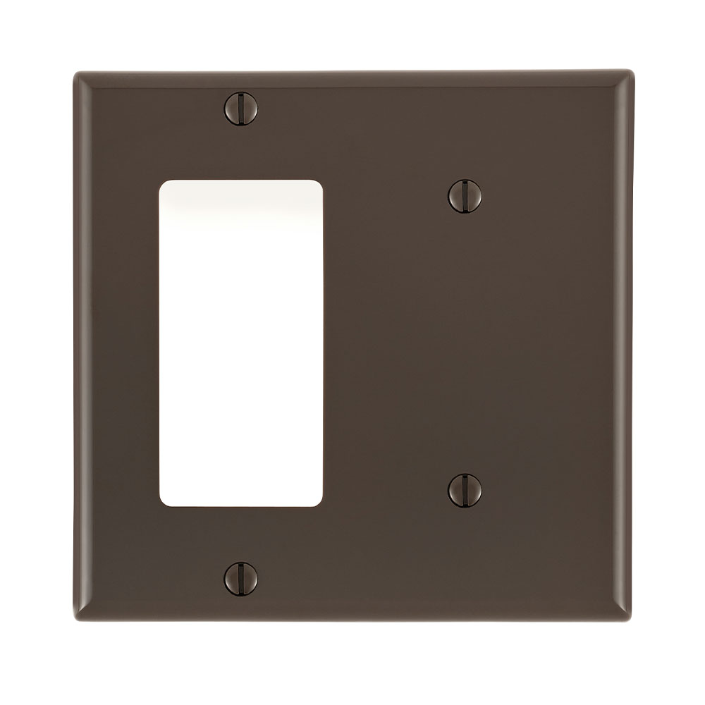 Product image for 2-Gang Wallplate 1-Blank 1-Decora/GFCI Combination, Standard Size, Thermoplastic Nylon, Brown