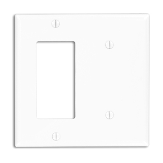 Product image for 2-Gang Wallplate 1-Blank 1-Decora/GFCI Combination, Standard Size, Thermoplastic Nylon, White