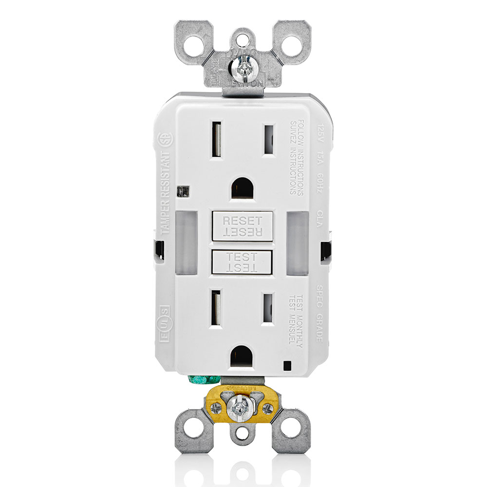Product image for 15 Amp, Self Test, Tamper-Resistant GFCI Outlet with Guidelight & LED Indicator Light