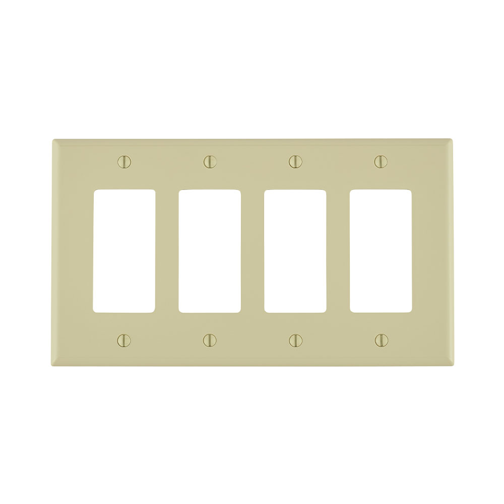 Product image for 4-Gang Decora Wallplate, Midway Size, Thermoplastic Nylon, Ivory