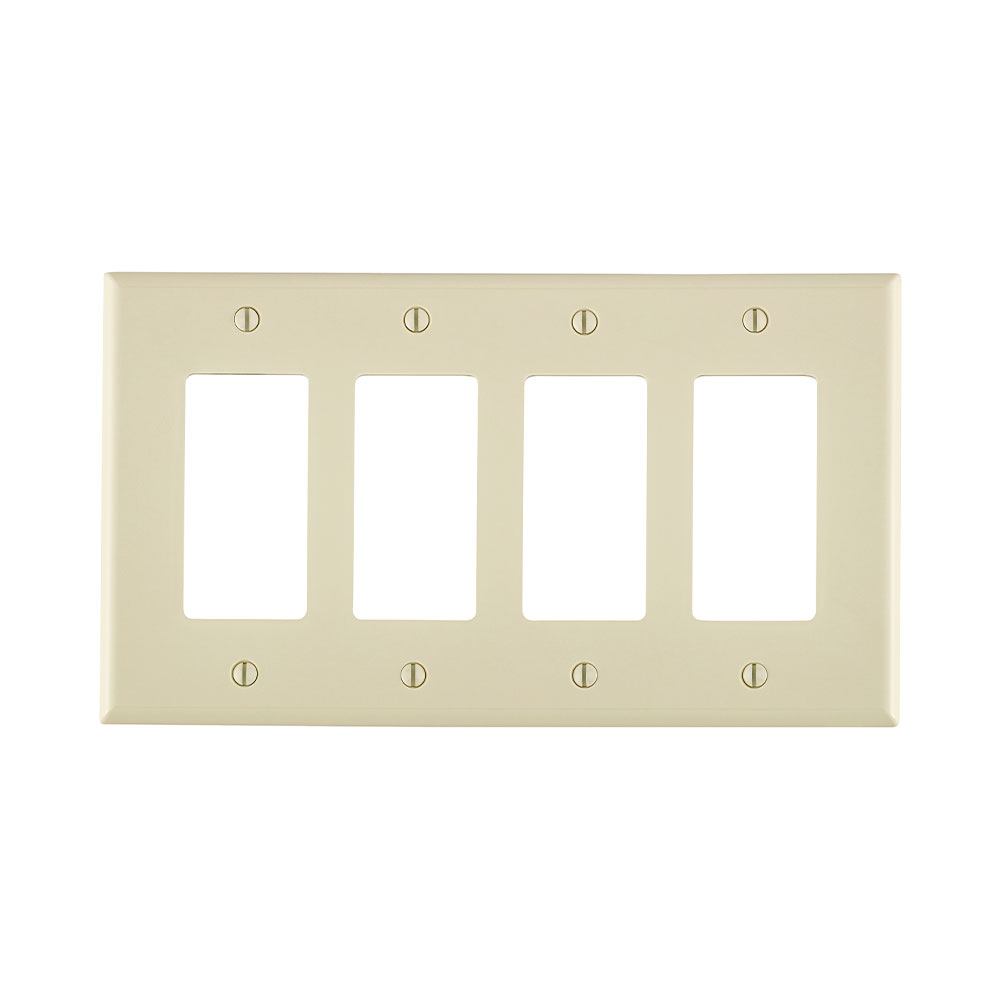 Product image for 4-Gang Decora Wallplate, Midway Size, Thermoplastic Nylon, Light Almond