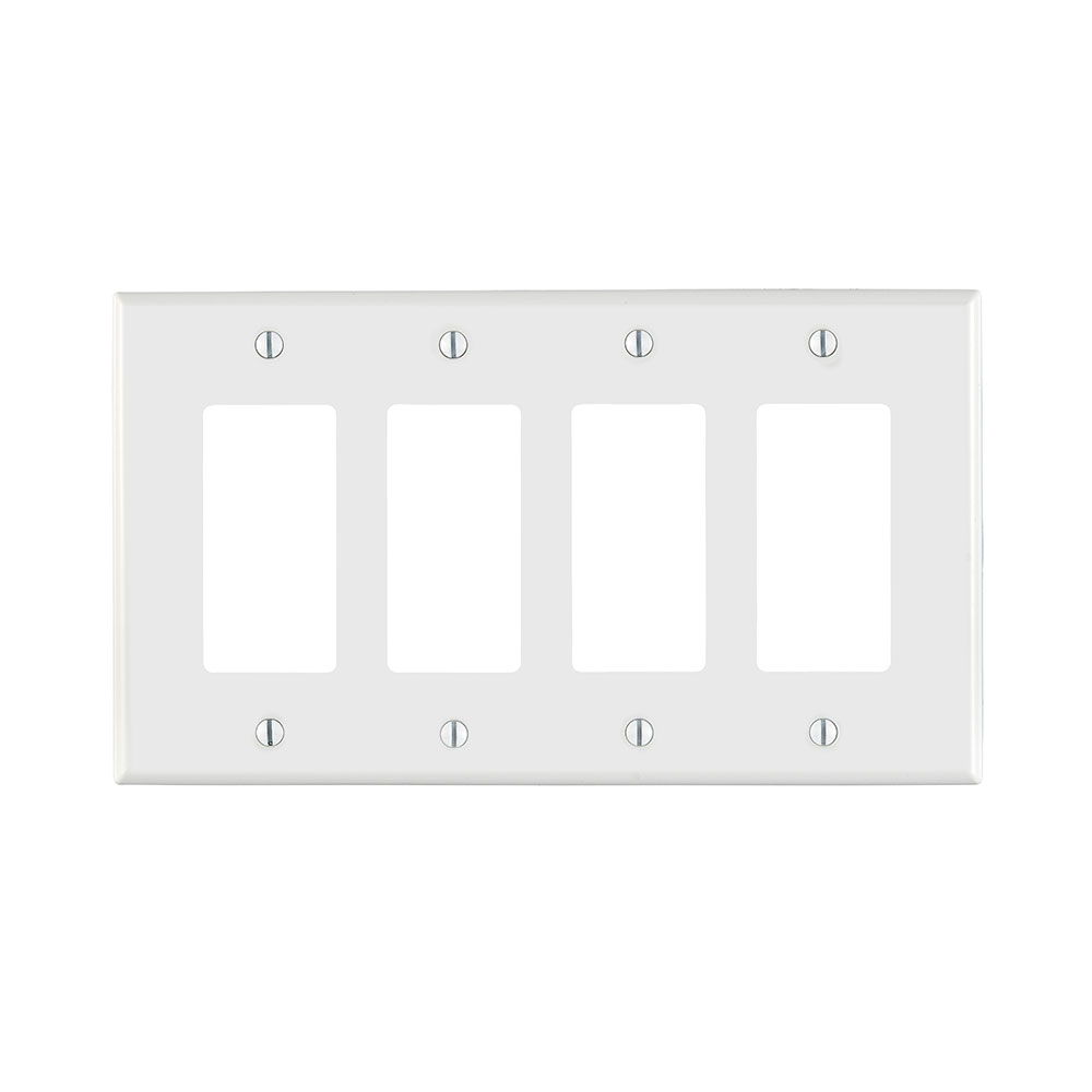 Product image for 4-Gang Decora Wallplate, Midway Size, Thermoplastic Nylon, White