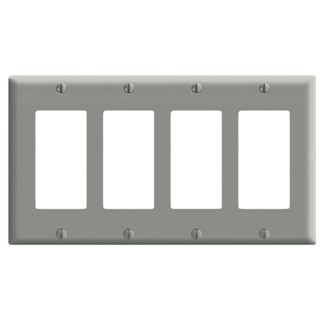 Product image for 4-Gang Decora Wallplate, Midway Size, Thermoplastic Nylon, Gray