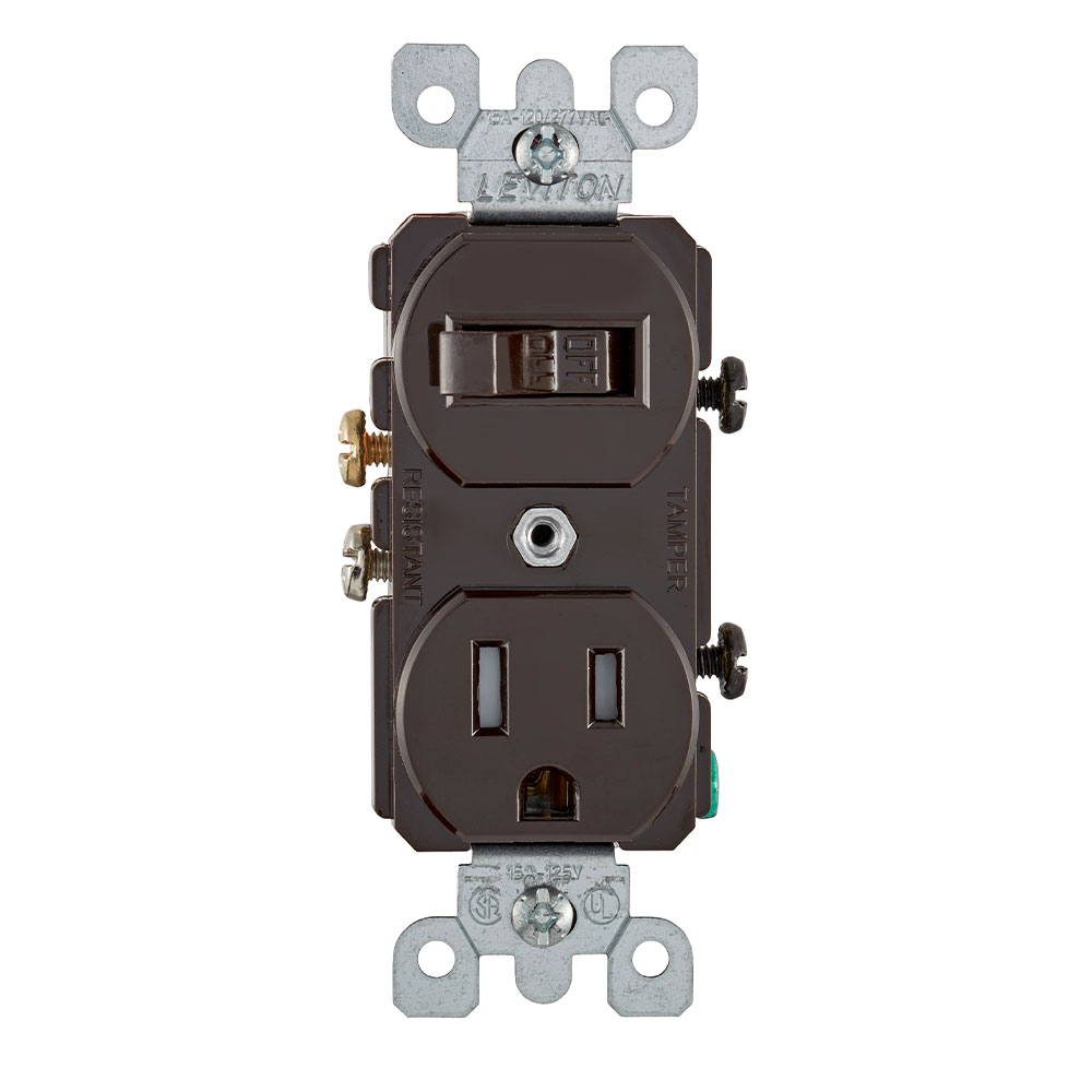 Product image for 15 Amp Tamper-Resistant Outlet/Receptacle / Single-Pole Switch Combination Device, Grounding, Brown