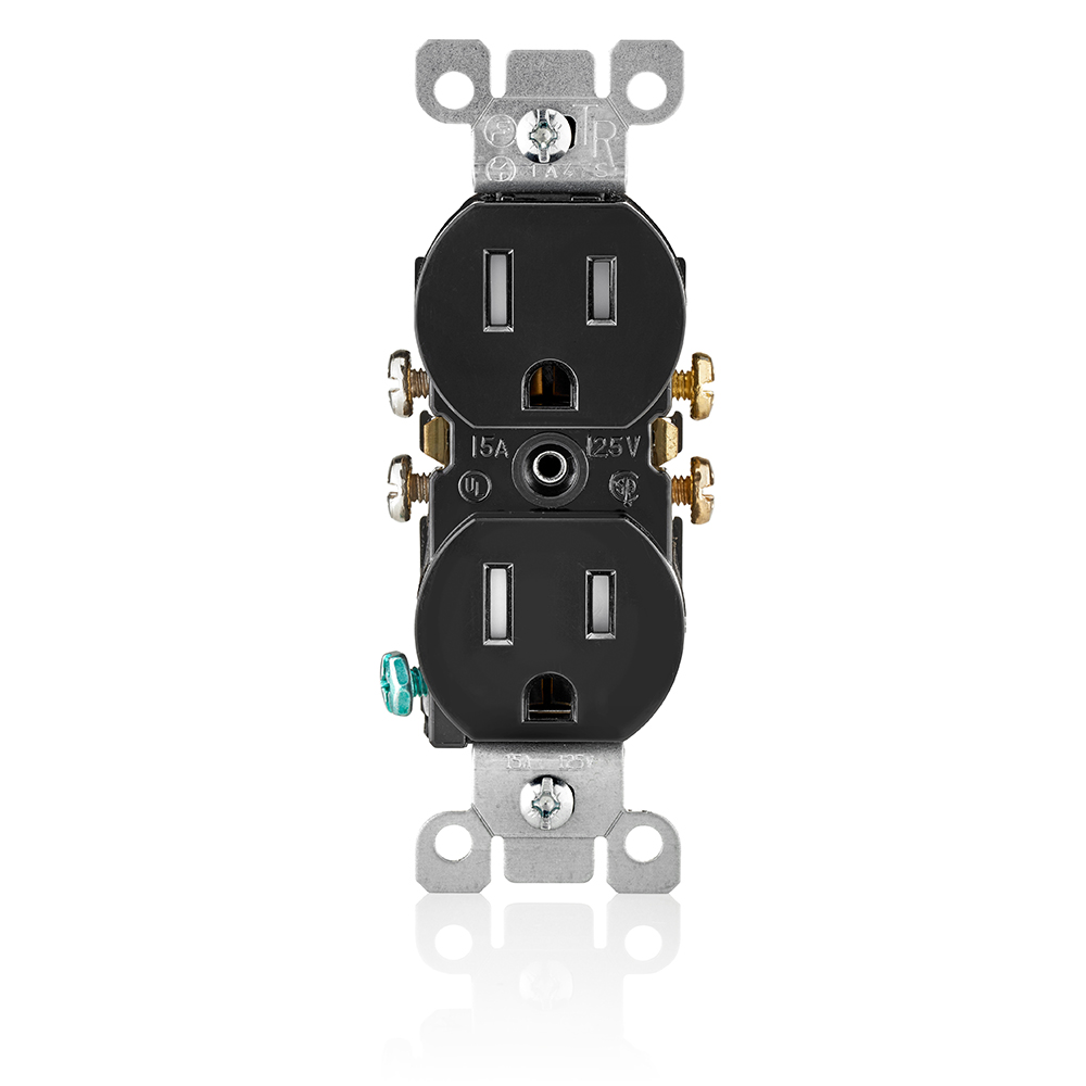 Product image for 15 Amp Tamper-Resistant Duplex Outlet/Receptacle, Grounding, Black