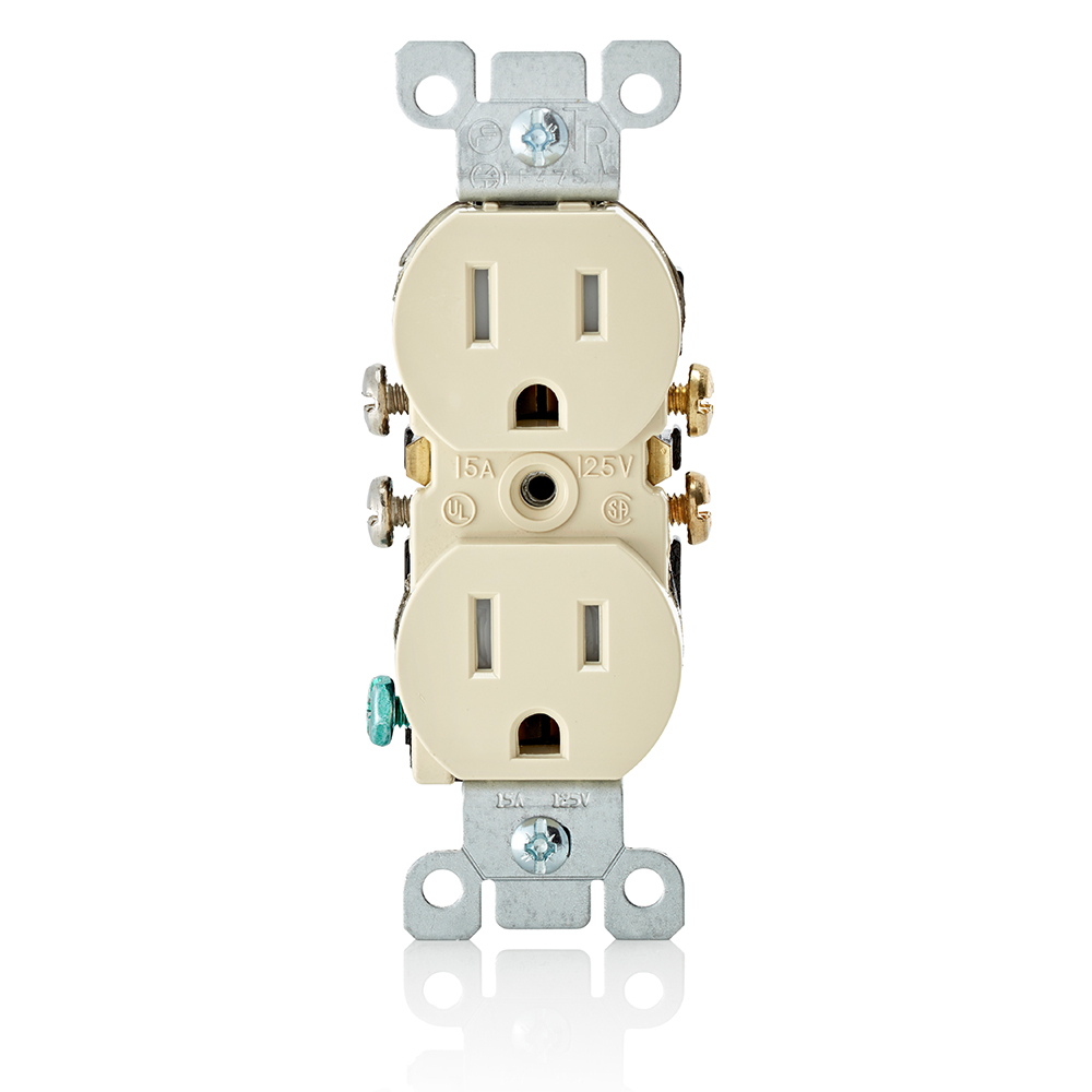 Product image for 15 Amp Tamper-Resistant Duplex Outlet/Receptacle, Grounding, Ivory