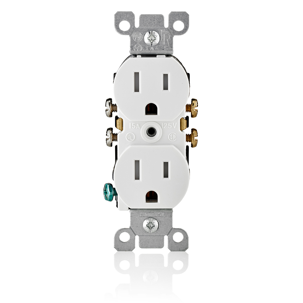 Product image for 15 Amp Tamper-Resistant Duplex Outlet/Receptacle, Grounding, Light White