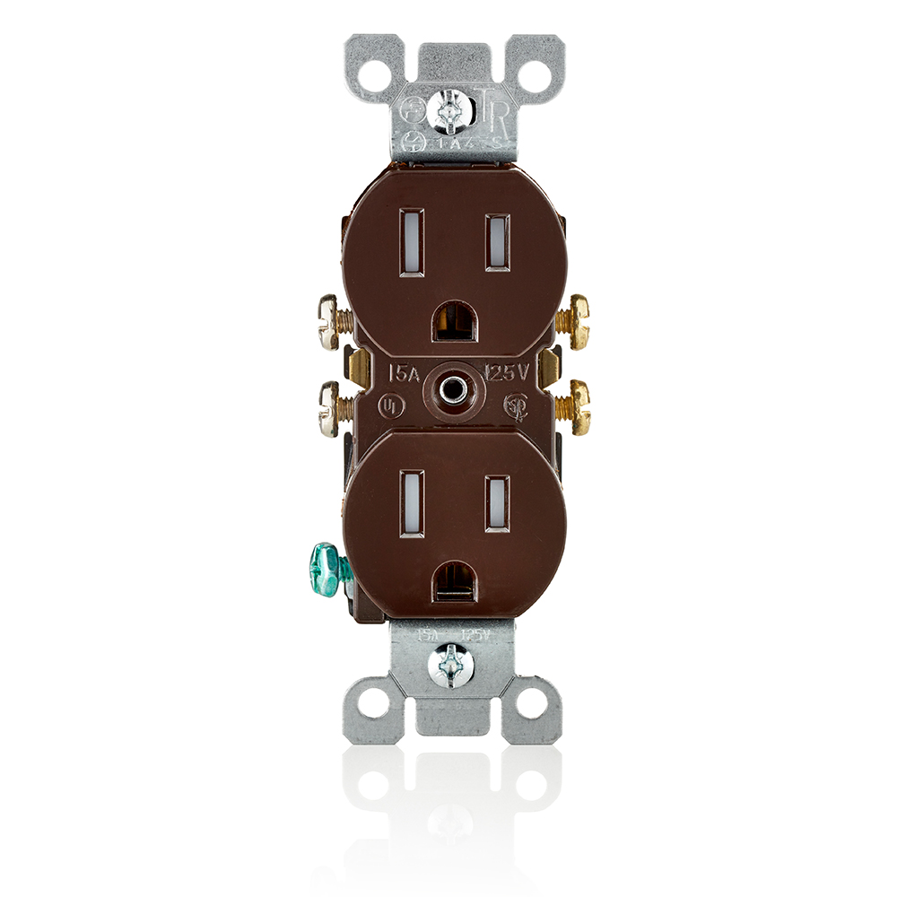 Product image for 15 Amp Tamper-Resistant Duplex Outlet/Receptacle, Grounding, Brown