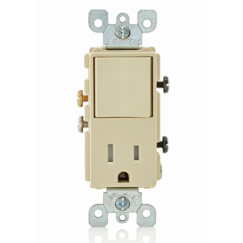 Product image for 15 Amp Decora Single-Pole Switch / Tamper-Resistant Outlet/Receptacle Combination Device, Grounding, Ivory