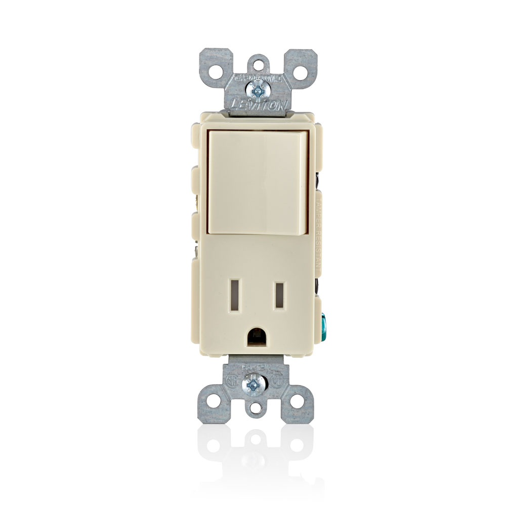 Product image for 15 Amp Decora Single-Pole Switch / Tamper-Resistant Outlet/Receptacle Combination Device, Grounding, Light Almond