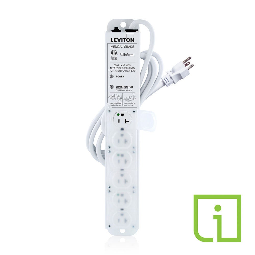 Leviton 20 Amp, 6 Outlet Medical Grade Power Strip with Inform Technology 53C6M-2N7