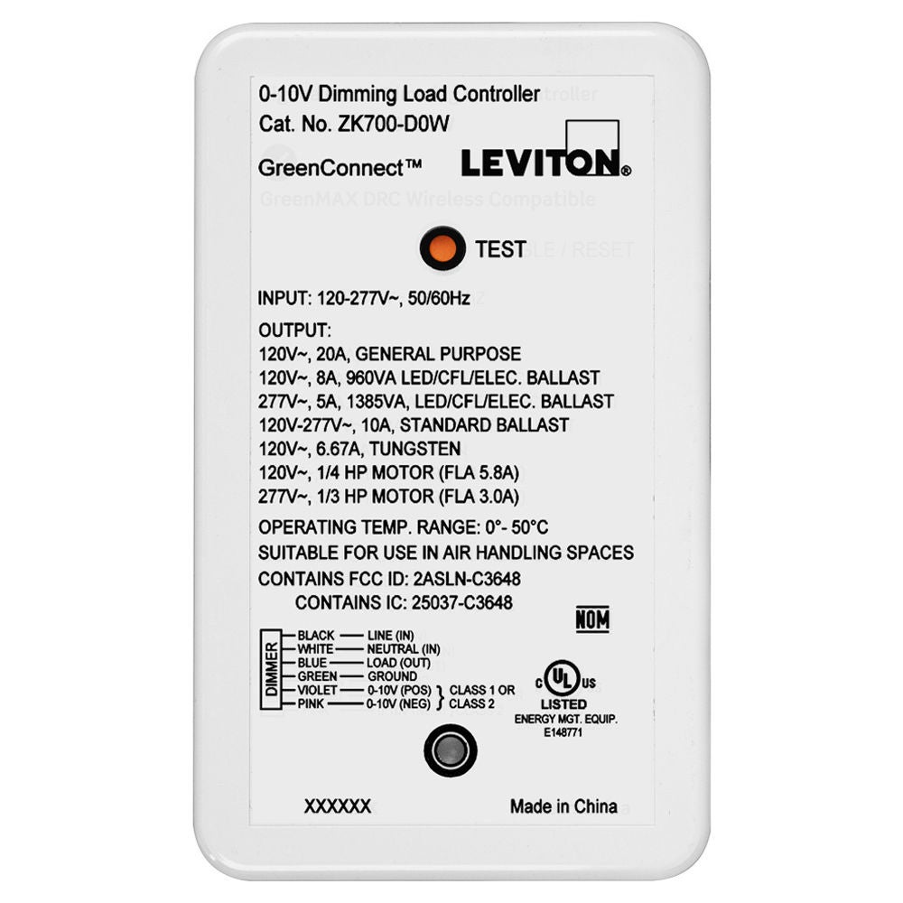 GreenConnect | Wireless 0-10V Dimming Load Controller | ZK700-D0W GreenConnect Wireless 0-10V Dimming Load Controller. Cat. No. ZK700-D0W