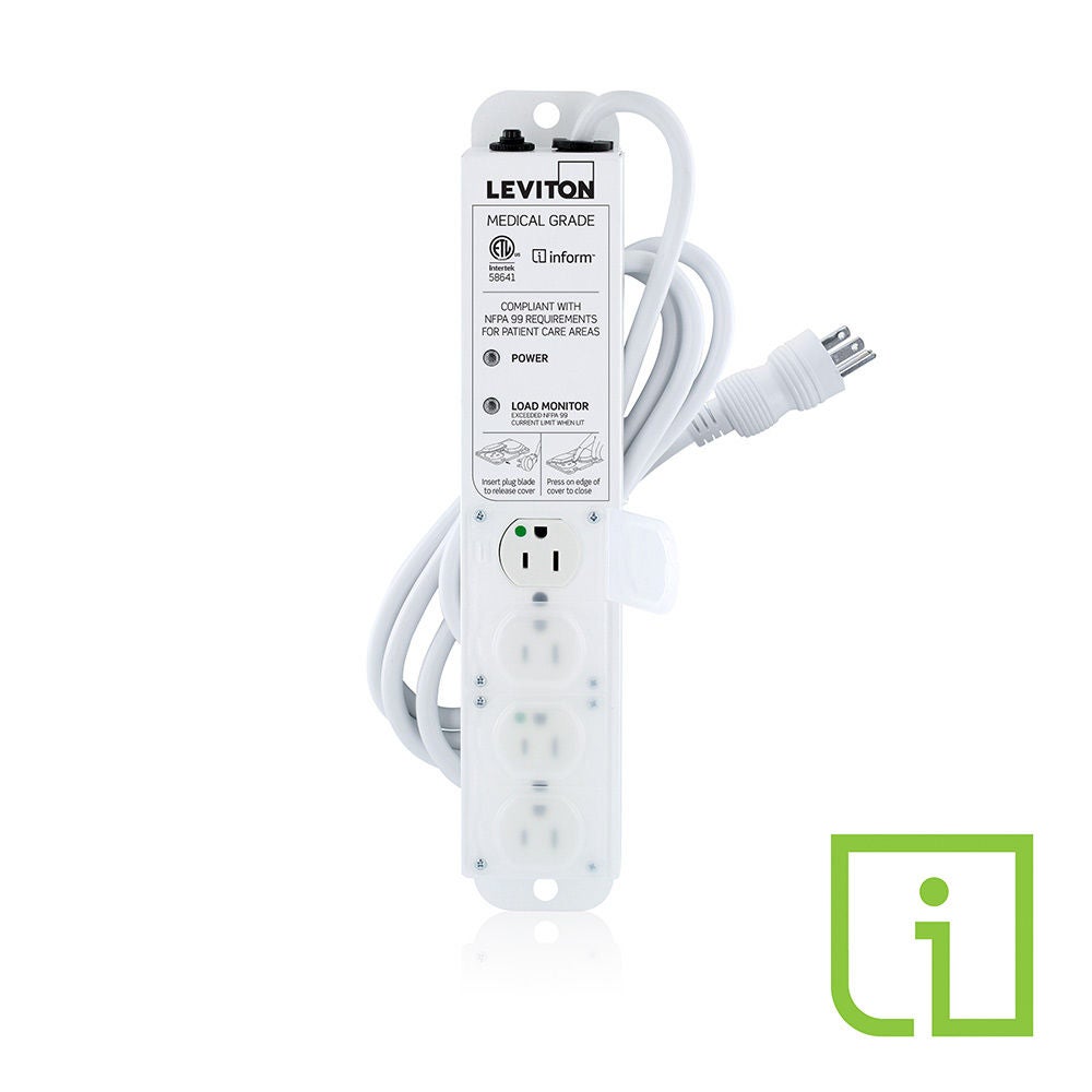 Leviton 15 Amp, 4 Outlet Medical Grade Power Strip with Inform Technology 53C4M-1N7