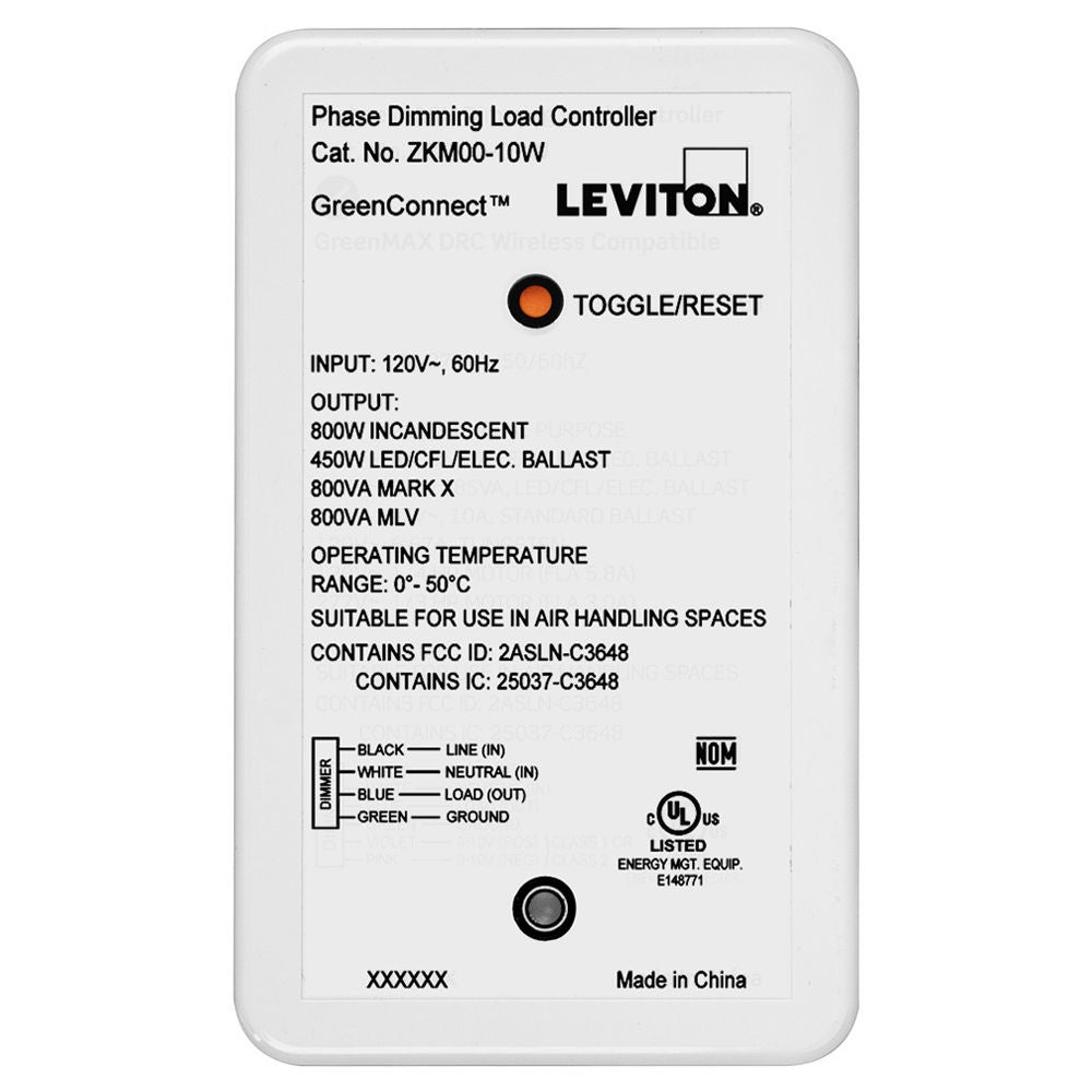 GreenConnect | Wireless 800W Dimming Load Controller | ZKM00-10W GreenConnect Wireless 800W Dimming Load Controller. Cat. No. ZKM00-10W