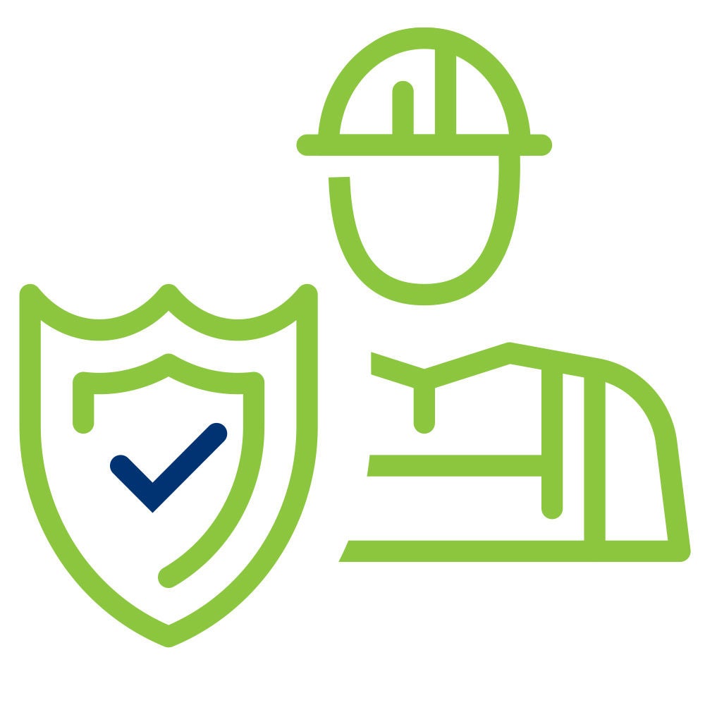 Inform - Safety Construction worker in hardhat and shield with checkmark