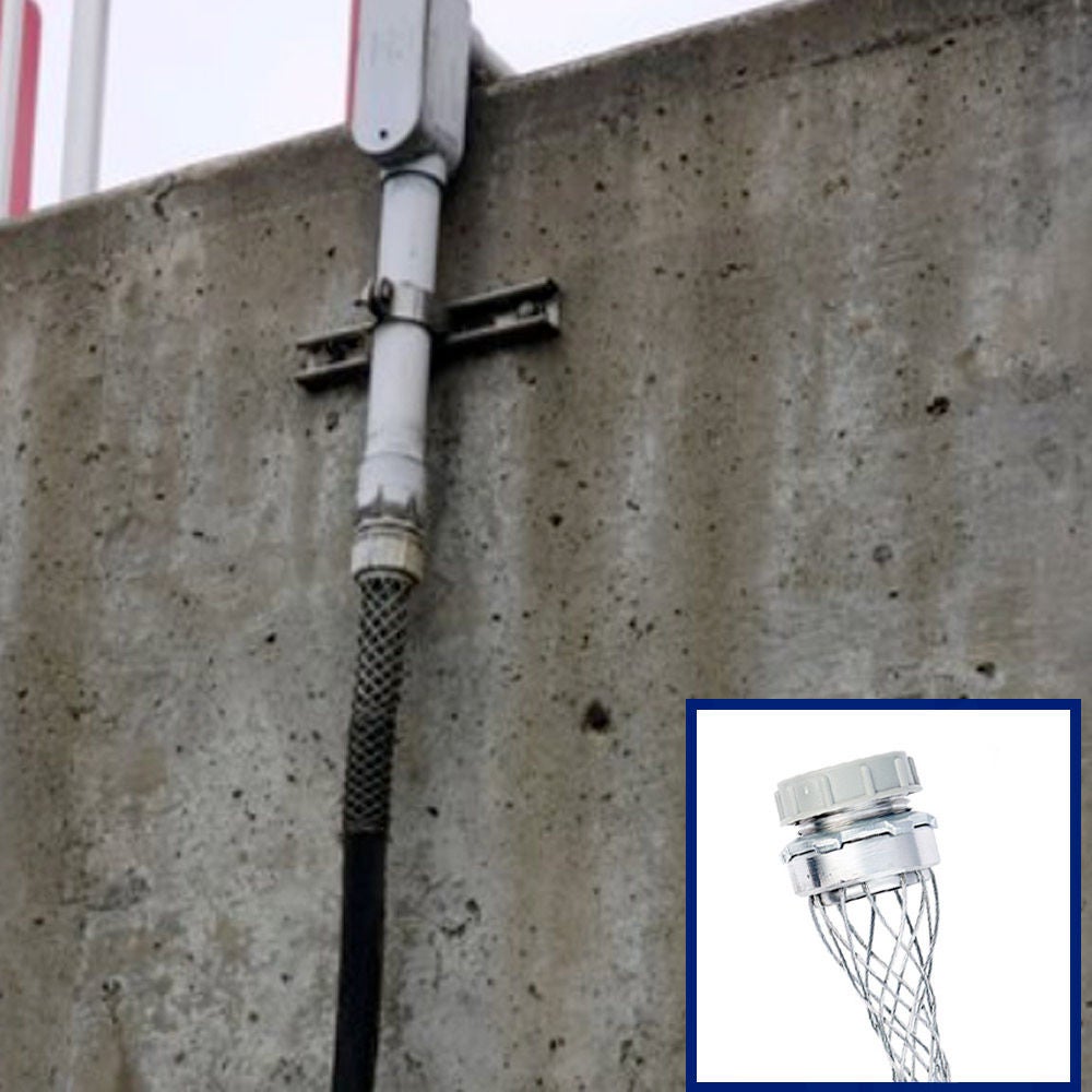 Strain Relief Grips Category Example Strain Relief Grips providing extra support to cable assembly on wall mounted power