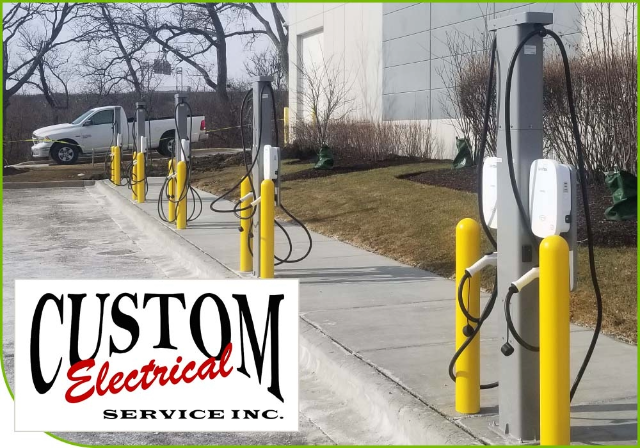 Parking lot with ten Leviton EV Series EV chargers installed 