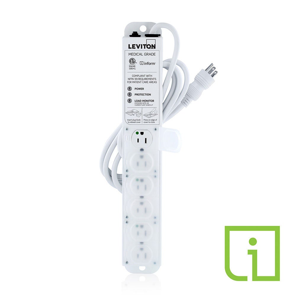 Leviton 15 Amp, 6 Outlet Medical Grade Power Strip with Inform Technology, Surge Protected 53C6M-1S7