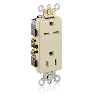 Product image for 15 Amp Decora Plus Duplex Receptacle/Outlet, Commercial Grade, Self-Grounding, Dual Voltage