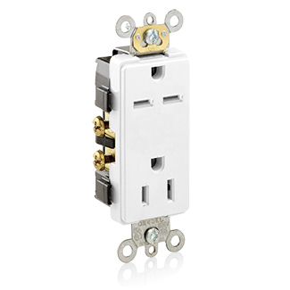Product image for 15 Amp Decora Plus Duplex Receptacle/Outlet, Commercial Grade, Self-Grounding, Dual Voltage