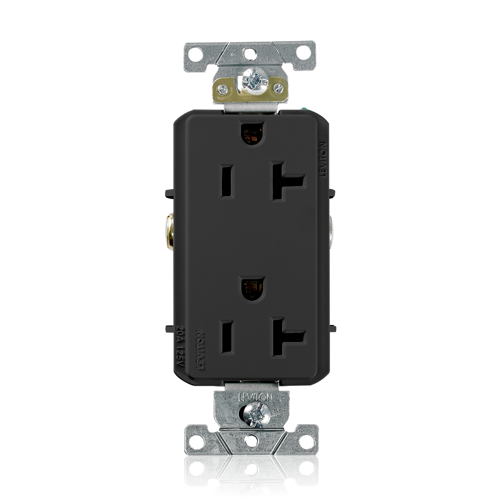 Product image for 20 Amp Decora Plus Duplex Receptacle/Outlet, Industrial Grade, Self-Grounding