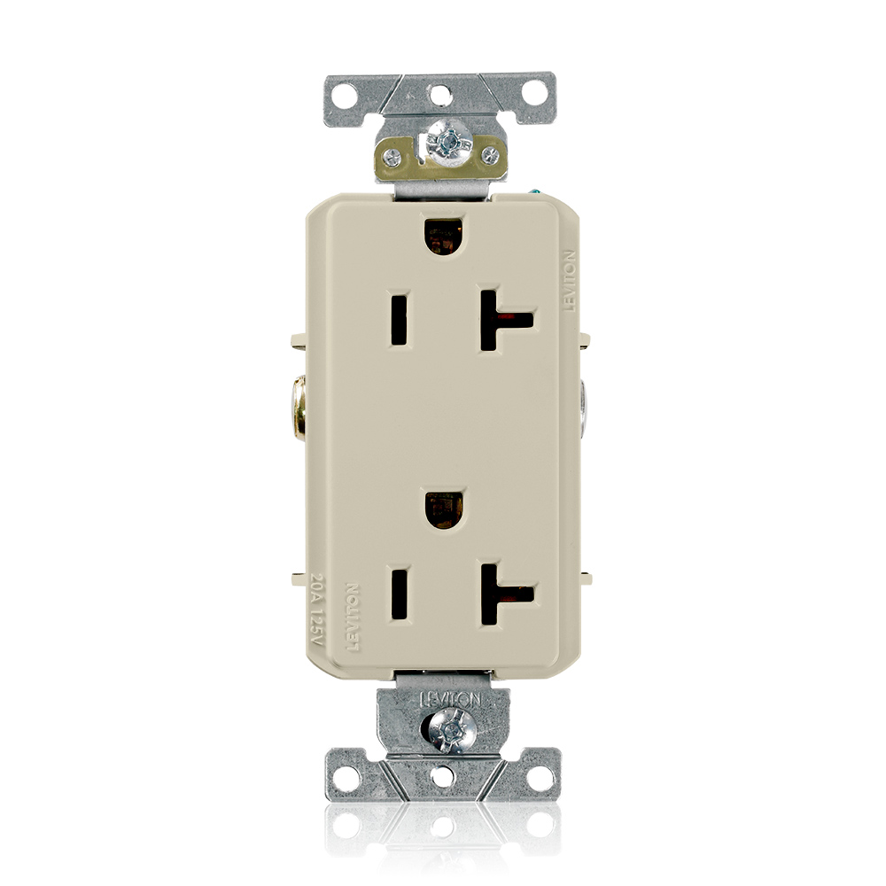 Product image for 20 Amp Decora Plus Duplex Receptacle/Outlet, Industrial Grade, Self-Grounding