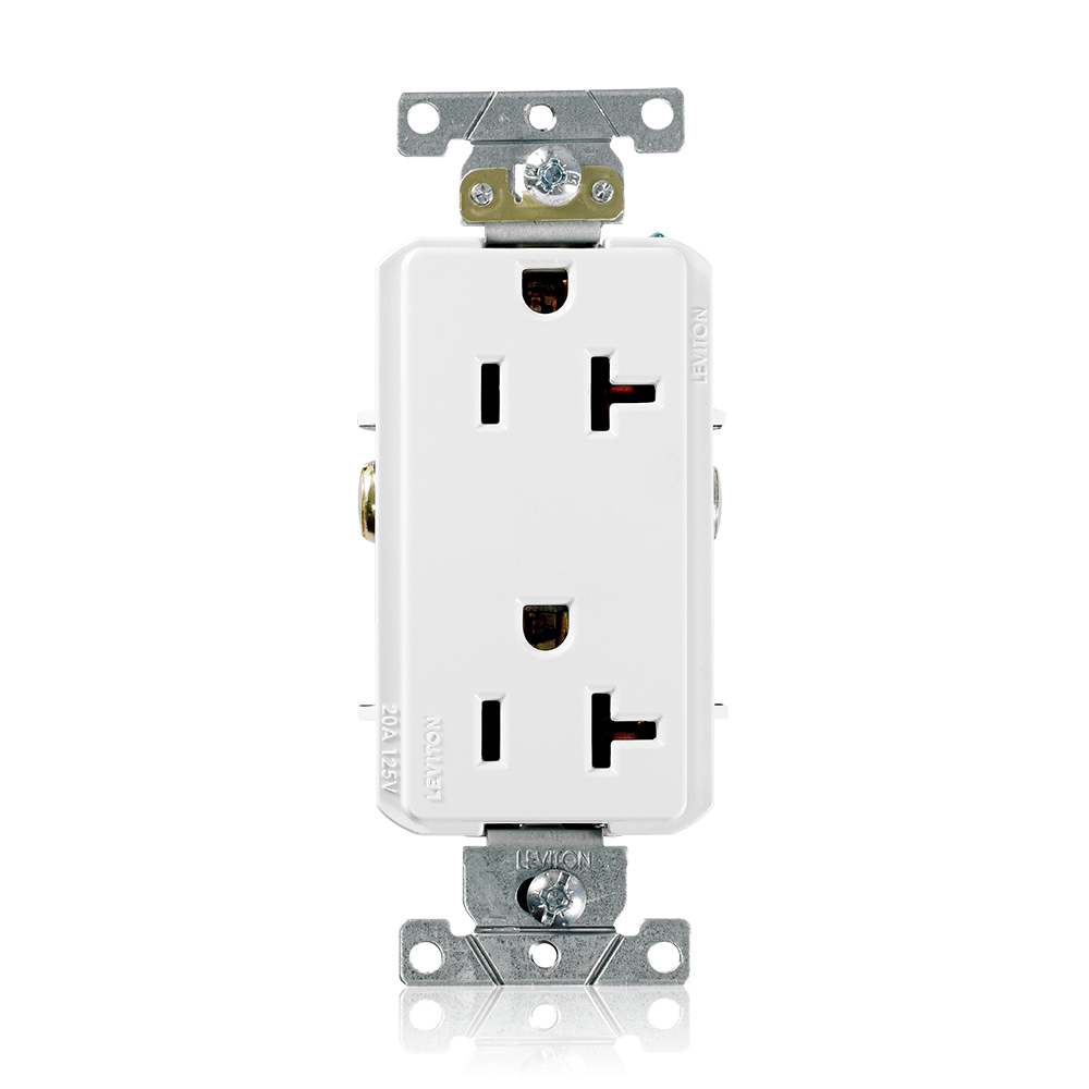 Product image for 20 Amp Decora Plus Duplex Receptacle/Outlet, Industrial Grade, Self-Grounding