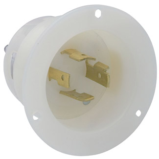 Product image for 20 Amp, 125/250 Volt, Flanged Inlet Locking Receptacle, Industrial Grade