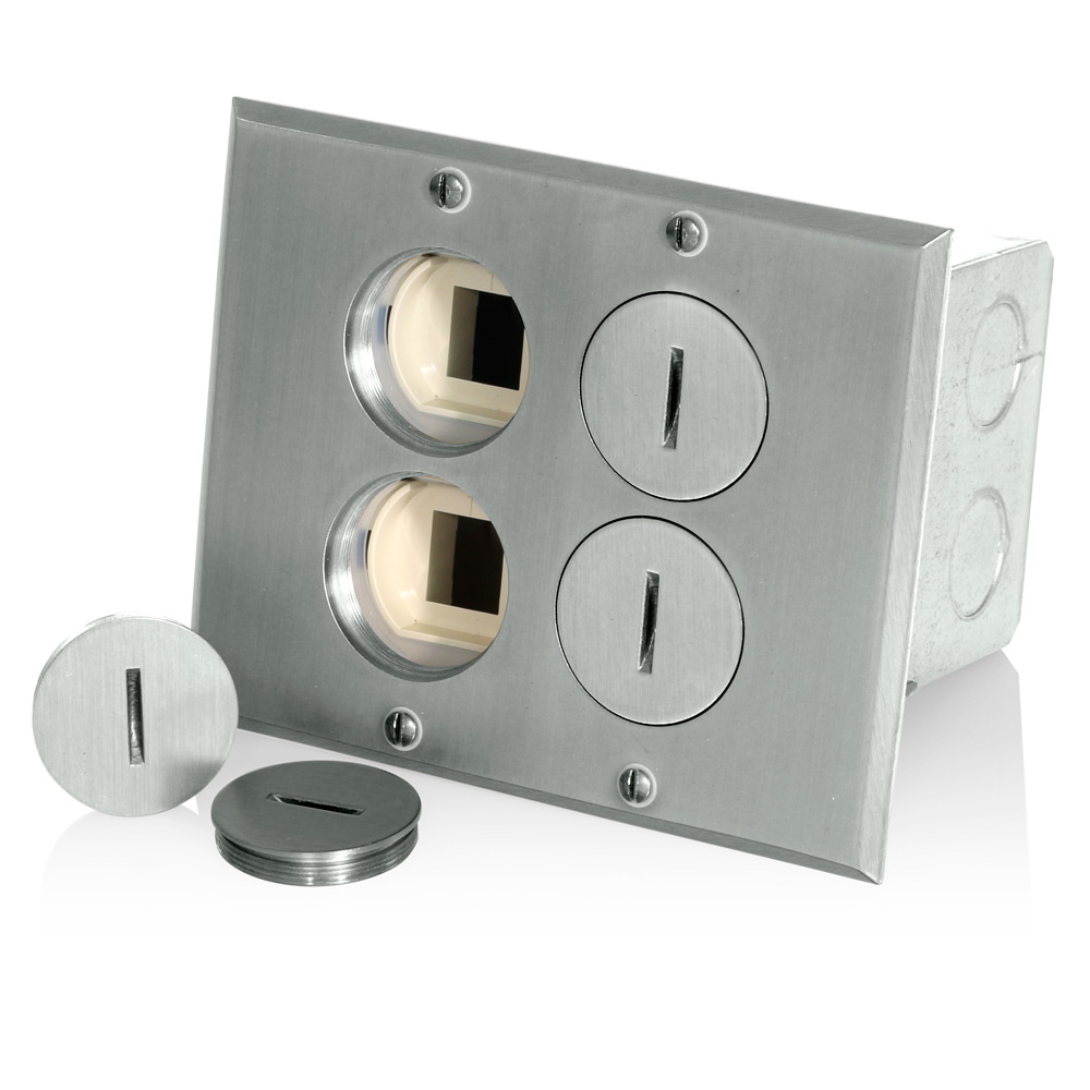 Product image for Floor Box Assembly with (1) 15 Amp Low Voltage Tamper-Resistant Outlet/Receptacle and (1) QuickPort Insert, Nickel