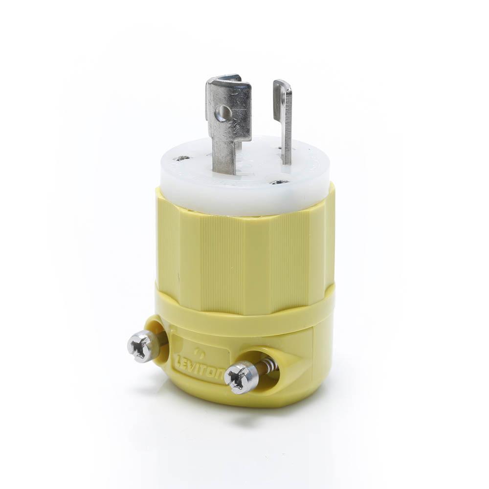 Product image for Locking Plug, 15 Amp, 125 Volt, Industrial Grade, Corrosion Resistant, Yellow & White