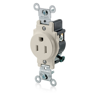 Product image for 15 Amp Single Receptacle/Outlet, Commercial Grade, Self-Grounding