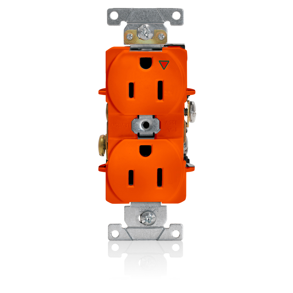 Product image for 15 Amp Isolated Ground Duplex Receptacle/Outlet, Industrial Grade, Self-Grounding