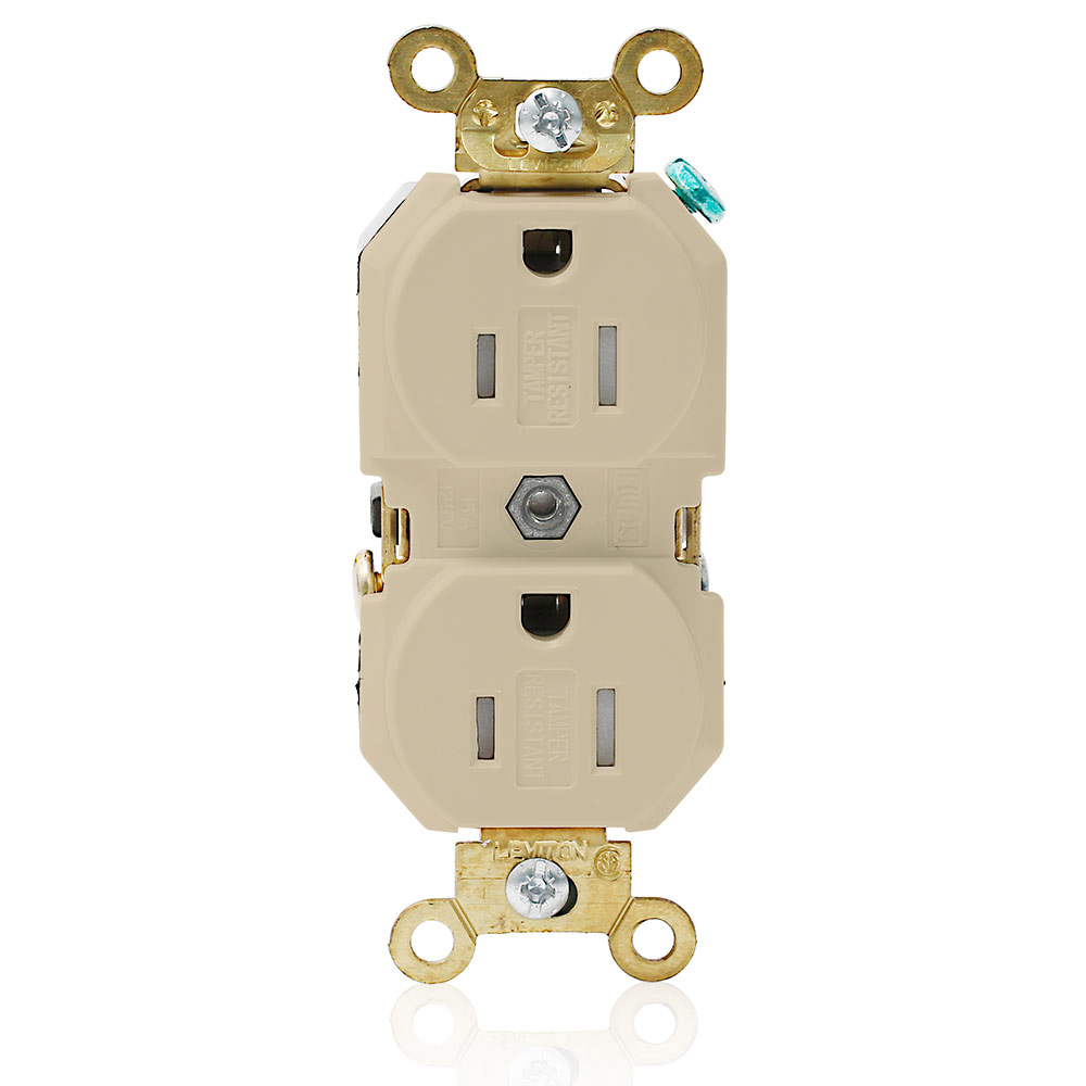 Product image for 15 Amp Duplex Receptacle/Outlet, Industrial Grade, Tamper-Resistant, Self-Grounding