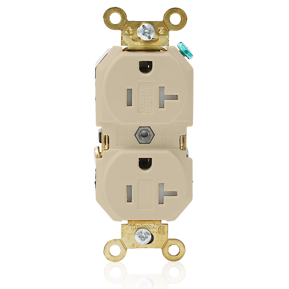 Product image for 20 Amp Duplex Receptacle/Outlet, Industrial Grade, Tamper-Resistant, Self-Grounding