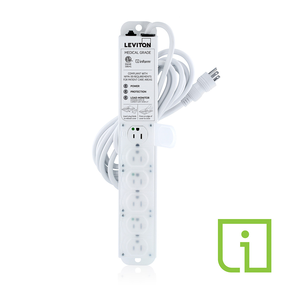 Product image for 15 Amp Medical Grade Power Strip with Load Monitoring Inform™ Technology, Surge Protected, 6-Outlet, 15’ Cord