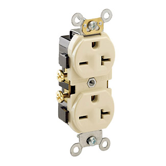 Product image for 20 Amp Duplex Receptacle/Outlet, Commercial Grade, Self-Grounding