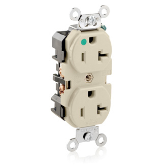 Product image for 20 Amp Narrow Body Duplex Receptacle/Outlet, Hospital Grade, Self-Grounding