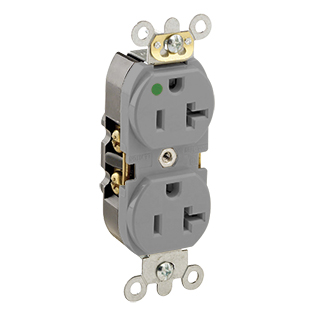 Product image for 20 Amp Duplex Receptacle/Outlet, Hospital Grade, Illuminated, Self-Grounding
