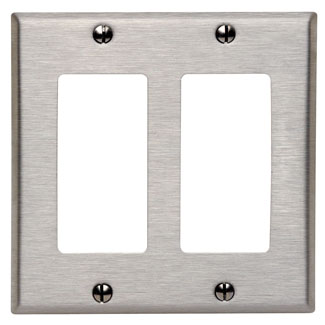 Product image for 2-Gang Decora Wallplate, Standard Size, Non-Magnetic Stainless Steel, Brushed Finish