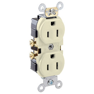 Product image for 15 Amp Duplex Receptacle/Outlet, Commercial Grade, Self-Grounding